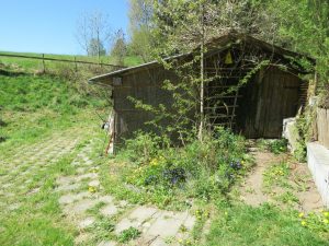 freistehender Holzschuppen mit Anbau